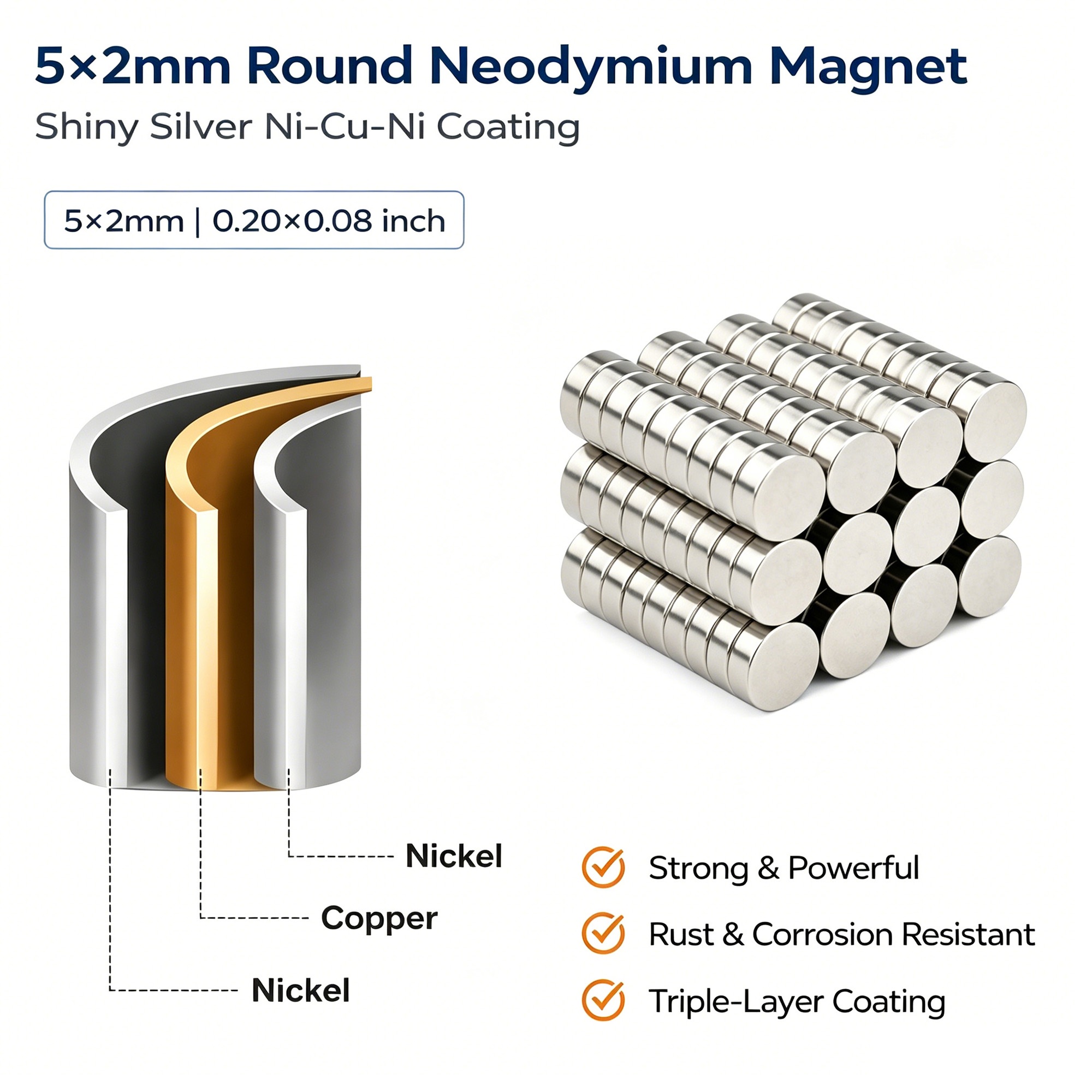 Nam châm Neodymium tròn nhỏ D5×2mm, nam châm đất hiếm dạng đĩa hiệu suất cao, mạ NiCuNi - Image 4